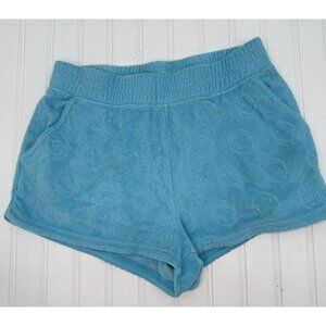 Offline by Aerie Womens Aqua Blue Smiley Face Terry Cloth Shorts Sz Small Lounge